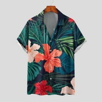 Мъжки ризи Caveitl, мъже ежедневни бутони Цветни блок Хавай печат с джобни въртящи се ризи с къс ръкав блуза синьо