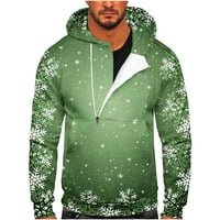 Absuyy Мъжки модни качулки и суитчъри есен зимен коледен печат фитнес пуловер с дълъг ръкав с качулки качулки зелени размери s