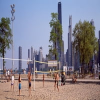Хората, които играят плажен волейбол, Чикаго, окръг Кук, Илинойс, американски плакат