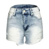 Ведолайски дънкови къси панталони за женски кросоувър еластична средна талия за ежедневни летни дънкови шорти, сини s